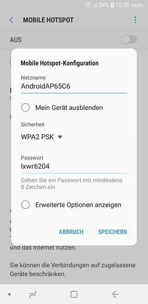 Geben Sie ein Passwort mit mindestens 8 Zeichen ein und wählen Sie SPEICHERN