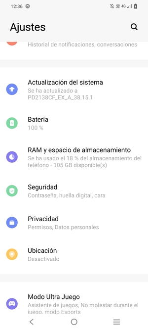 Desplácese y seleccione Seguridad