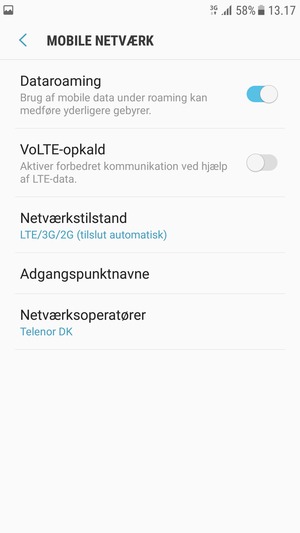 Slå Dataroaming til eller fra