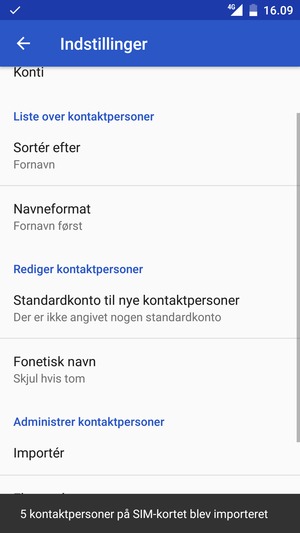Dine kontakter vil nu blive gemt på din HTC
