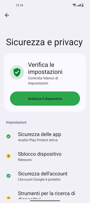 Per attivare il blocco dello schermo, vai al menu Sicurezza e privacy e seleziona Sblocco dispositivo