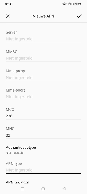 Scroll naar beneden en voer internetgegevens in