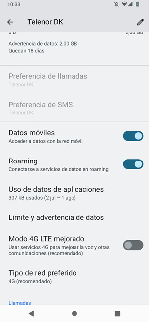 Activar o desactivar Roaming