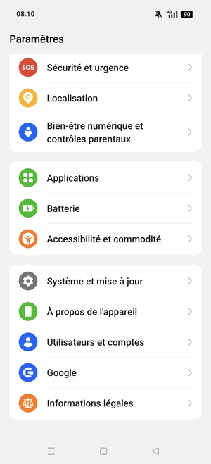 Faites défiler et sélectionnez Utilisateurs et comptes