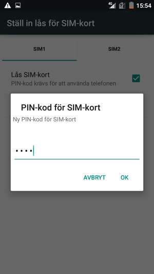 Ange din Nya PIN-kod för SIM-kort och välj OK