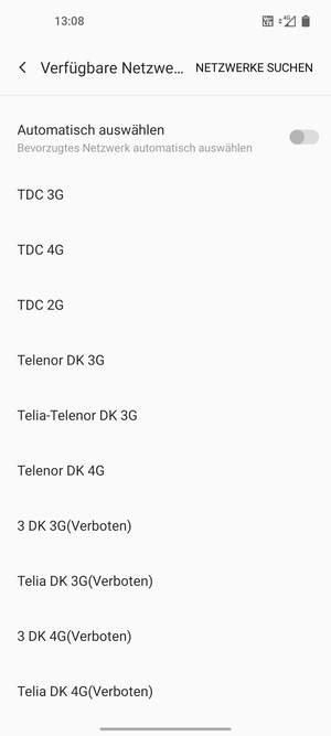 Wählen Sie einen Netzbetreiber von der Liste