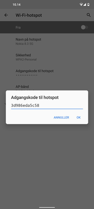 Indtast en Wi-Fi-hotspot adgangskode på minimum 8 tegn og vælg OK