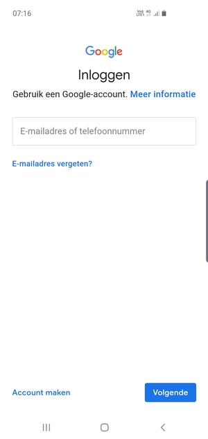 Voer uw Gmail adres in en selecteer Volgende