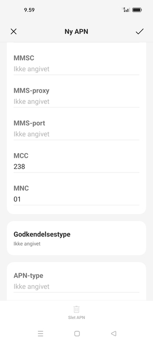 Scroll ned og indtast internet-oplysninger