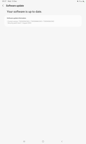 If your tablet is up to date, you will see the following screen