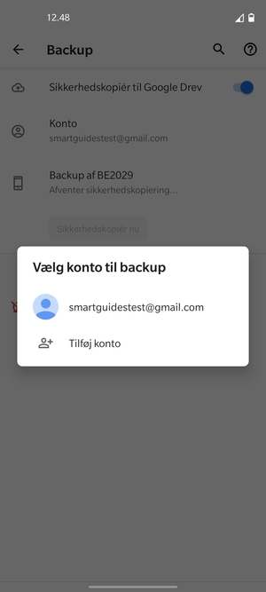 Vælg din sikkerhedskopi-konto