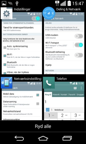 Vælg Ryd alle for at lukke alle åbne apps