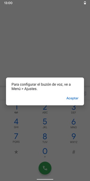 Si el correo de voz no está configurado, seleccione Aceptar