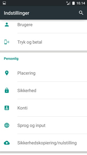 Scroll til og vælg Sikkerhed