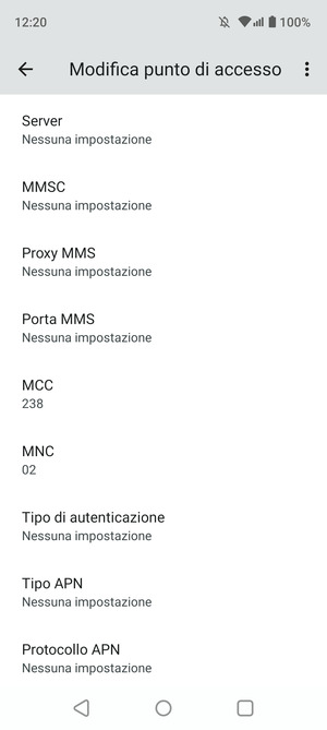 Scorri verso il basso e inserisci le informazioni degli MMS