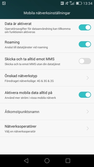 Slå på eller stäng av Roaming