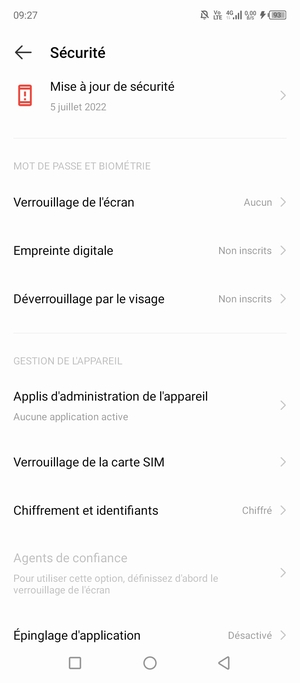Pour activer votre verrouillage d'écran, retournez au menu Sécurité et appuyez sur Verrouillage de l'écran