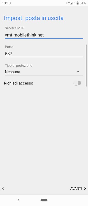 Disattiva Richiedi accesso. e seleziona AVANTI