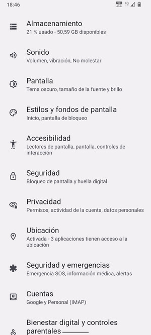 Desplácese y seleccione Seguridad