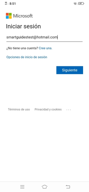 Introduzca su Dirección de correo electrónico y seleccione Siguiente