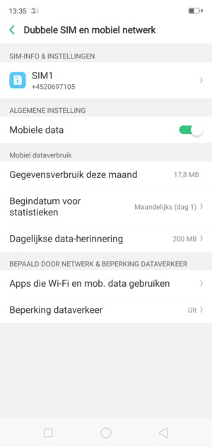 Selecteer SIM1 of SIM2