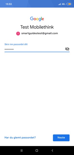 Skriv inn Gmail passord og velg Neste