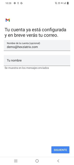 Déle a su cuenta un nombre y escriba su nombre. Seleccione SIGUENTE
