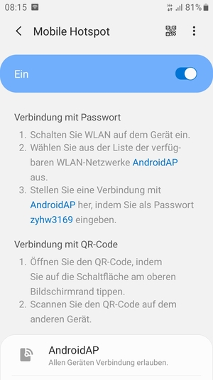 Ihr Handy ist jetzt für die Verwendung als Modem eingerichtet
