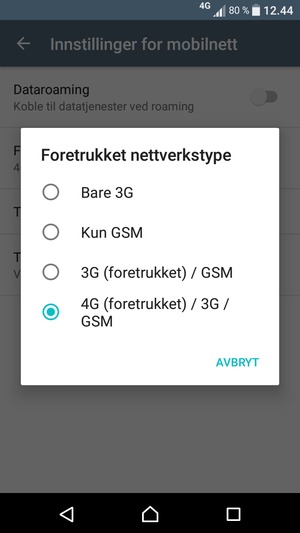 Velg ønsket alternativ