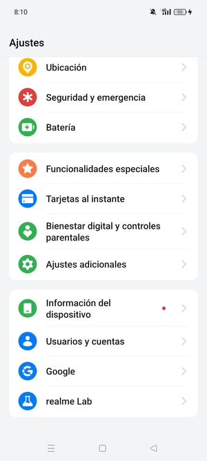 Desplácese y seleccione Información del dispositivo