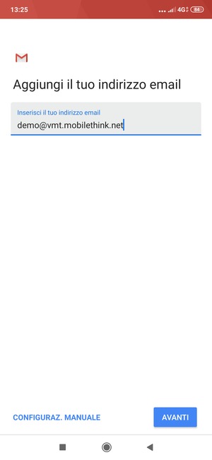 Inserisci il tuo indirizzo email e seleziona AVANTI