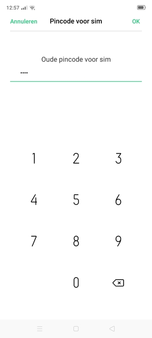 Voer Oude pincode voor sim in en selecteer OK
