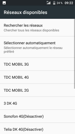 Sélectionnez un opérateur réseau dans la liste