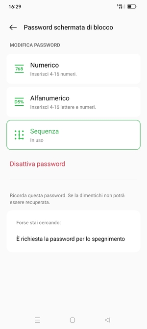 Il tuo telefono è ora protetto dal blocco schermo