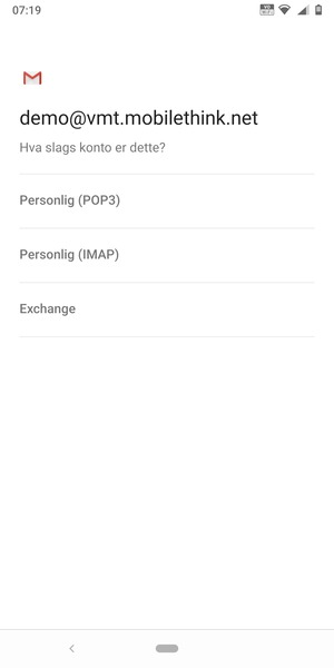 Velg Personlig (POP3) eller Personlig (IMAP)