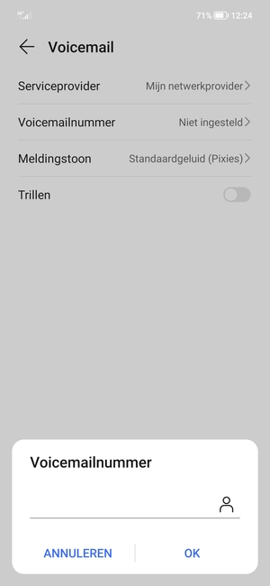 Voer het Voicemailnummer in en selecteer OK