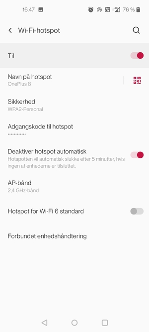 Din telefon er nu sat op til brug som modem