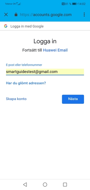 Ange din Gmail-adress och välj Nästa