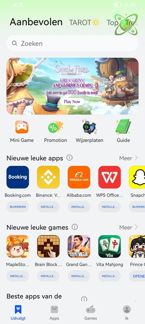 Selecteer de zoekbalk