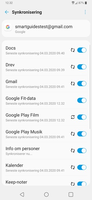 Dine oplysninger vil blive synkroniseret