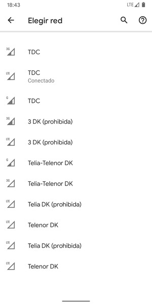 Seleccione un operador de red de la lista