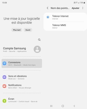 Sélectionnez le point d'accès à Internet