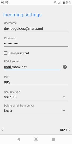 Enter Port and select NEXT