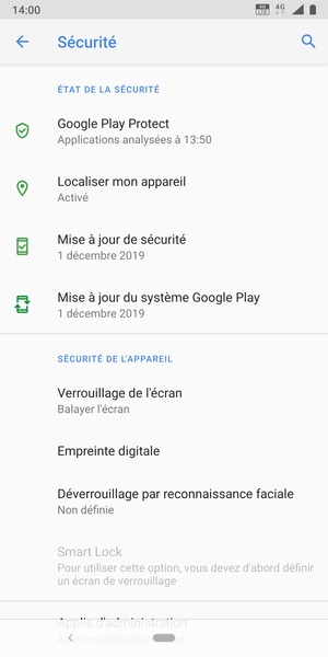 Pour activer votre écran de verrouillage, allez dans le menu Sécurité et sélectionnez Verrouillage de l'écran