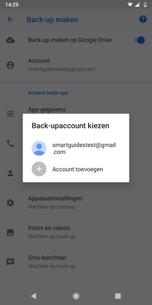 Selecteer uw back-up-account