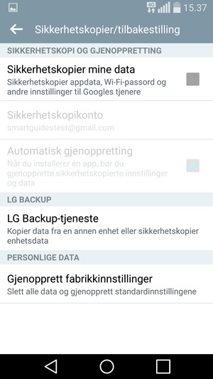 Kryss av i Sikkerhetskopier mine data avkrysningsboksen