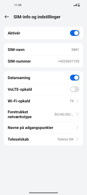 Slå Dataroaming til eller fra