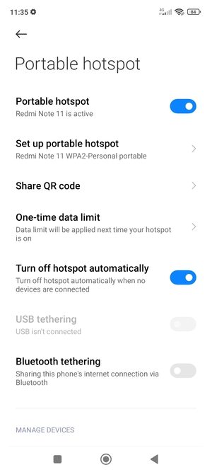 Your phone is now set up for use as a modem