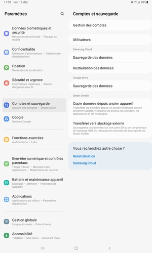 Faites défiler et sélectionnez Comptes et sauvegarde