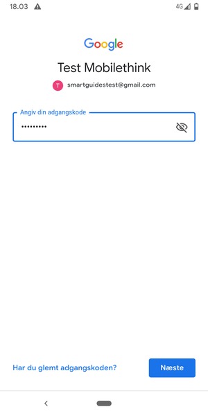 Indtast din adgangskode og vælg Næste